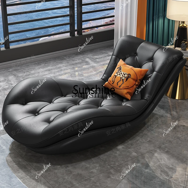Light luxury leather chaise longue modern simple high-end luxury small apartment living room bedroom beauty couch sofaX