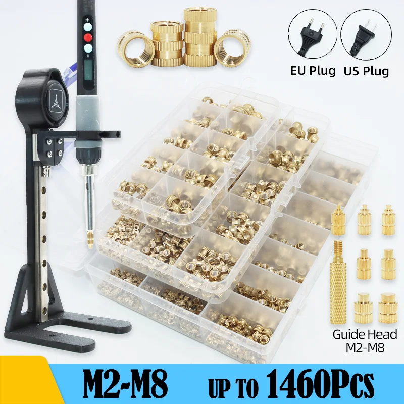 Heat Set Insert Press Tool M2 M3 M4 M5 M6 M8 Brass Thread Insert Nut Soldering Iron Tip Embedded Copper Nuts Kit for 3d Printing