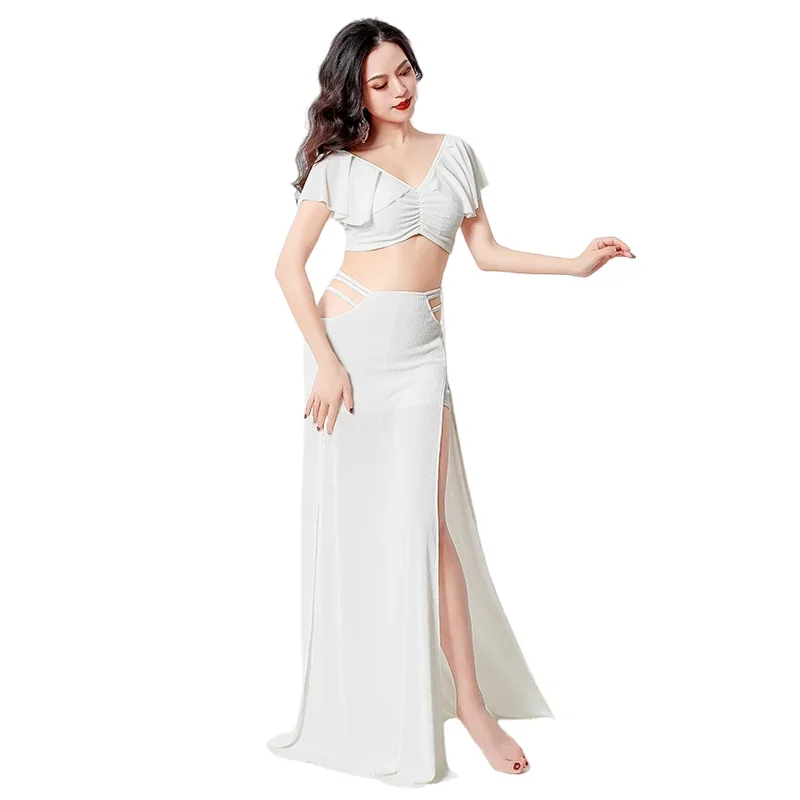 Bellydance Costume Women Ruffle Sleeve Sweet Performance Skirt Sexy High Waist Side Split Outfit Stage Show Wear Oriental Summer