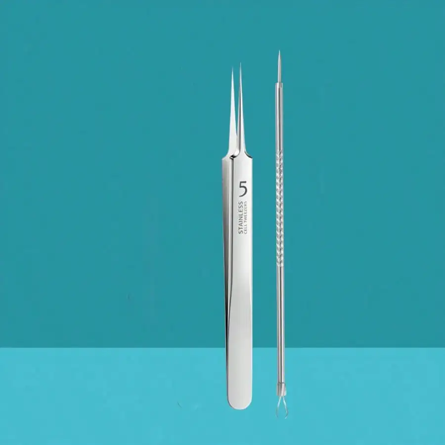 مجموعة مزيل الرؤوس السوداء والعيوب من الفولاذ المقاوم للصدأ أدوات استخلاص حب الشباب غير المعطرة للوجه والأنف، مجموعة العناية بالوجه من نوع الجلد الطبيعي #3