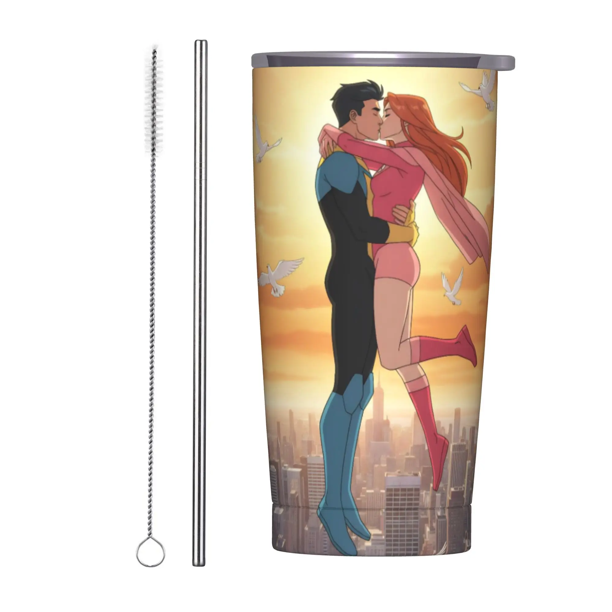 Invincibles Comic Insulated Tumbler with Straws  Vacuum Thermal Mug Double Wall Car Bottle Cup 20oz