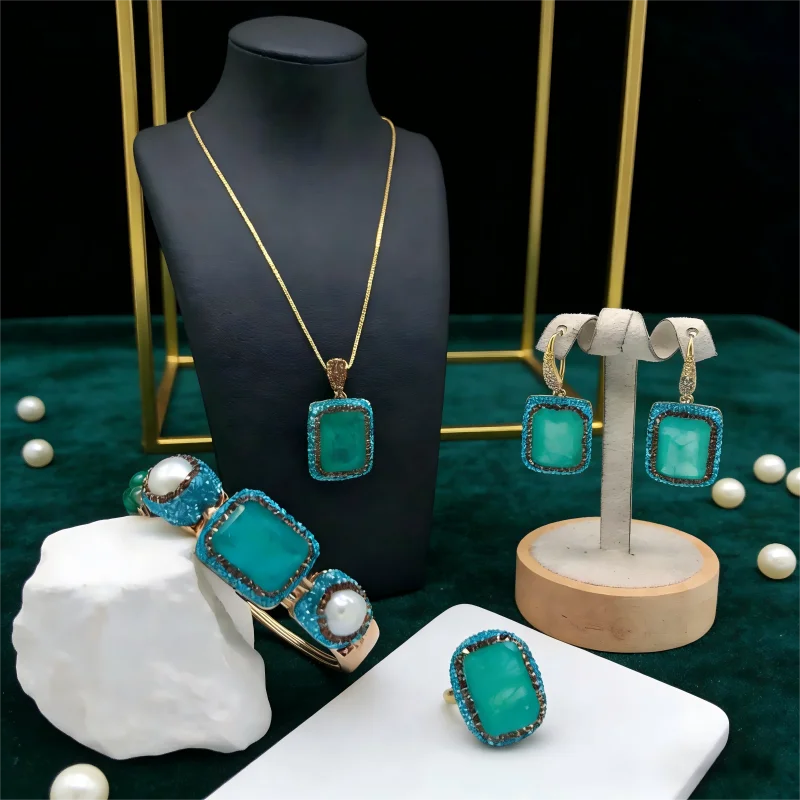 Aquamarine Pearl Jewelry Set Throat Chakra Balancing Jewelry for Feminine Grace Confident Speech and Heart Mind Harmony