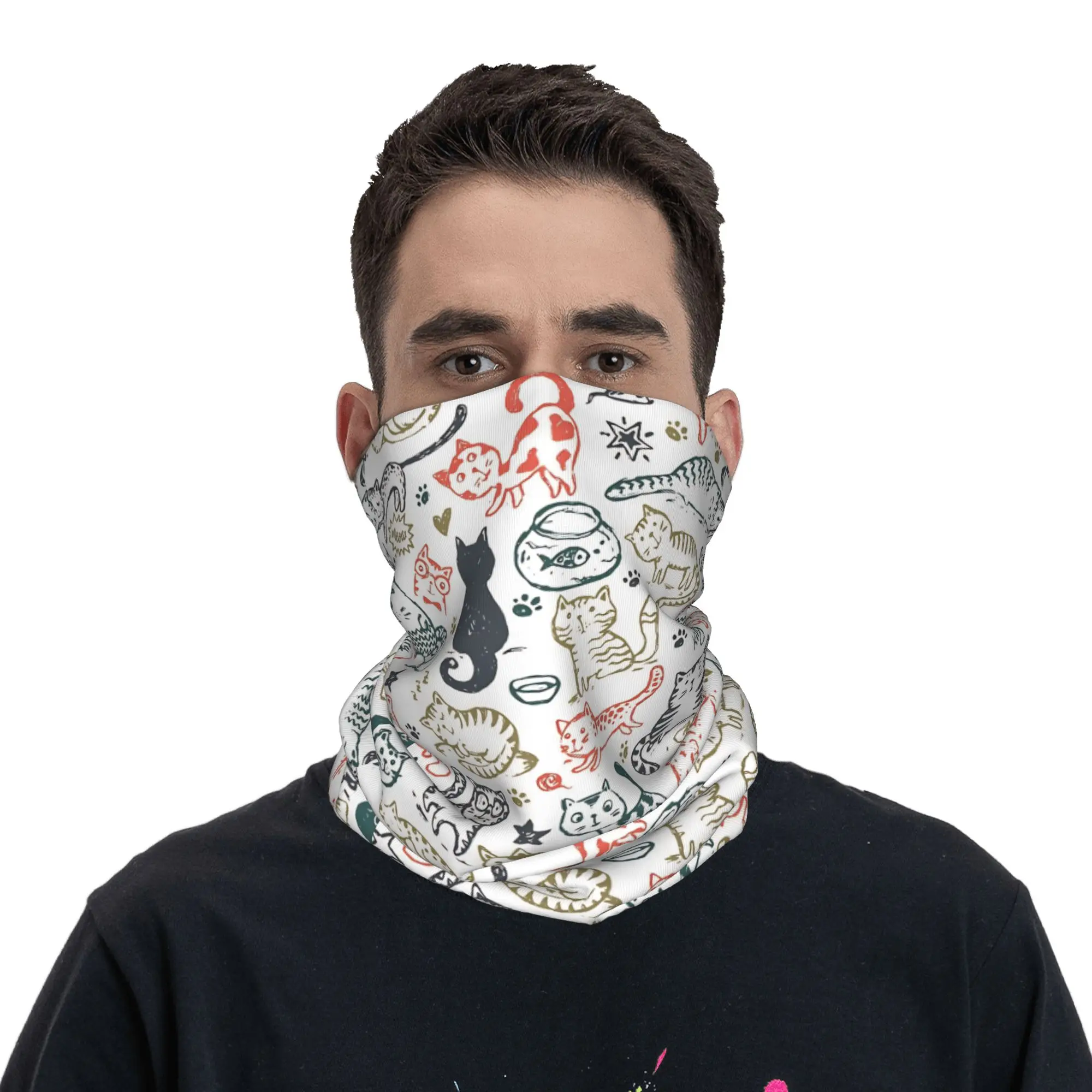 Cat Kitten  Bandana Neck Cover Printed Cats Pattern Mask Scarf Multi-use Cycling Scarf Fishing Unisex Adult All Season