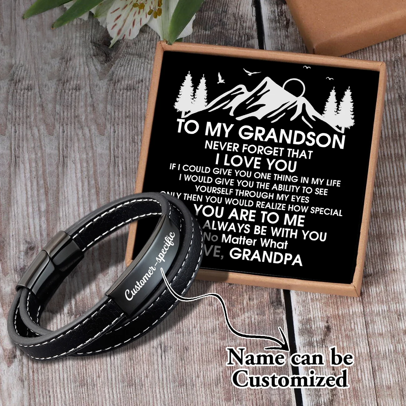 

Sam3116 Grandpa To May Grandson Name Can Be Customized Card text Pendants, Hand Bracelet, Men's Jewelry