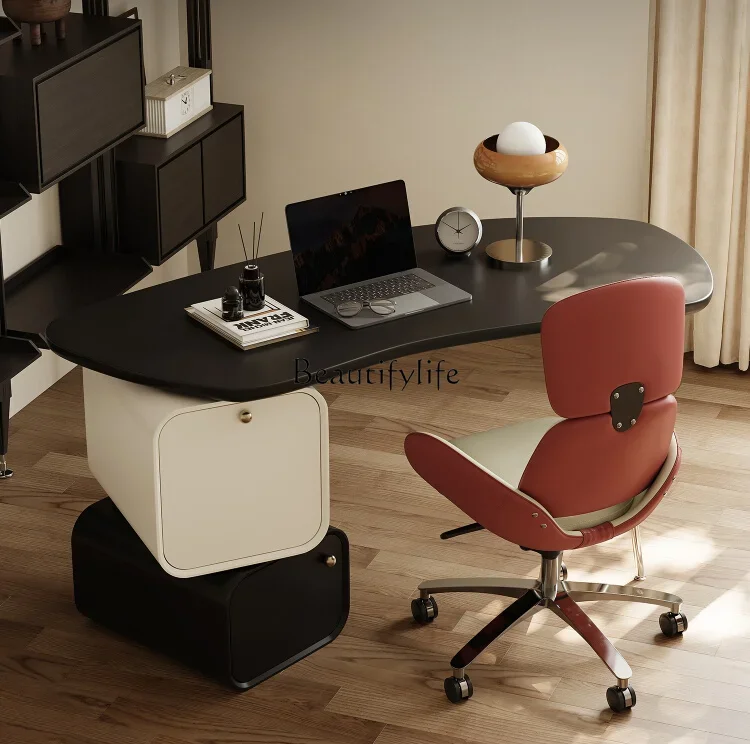 Italian Minimalist Rotating Desk Genuine Leather Designer Study and Bedroom Office Computer Desk