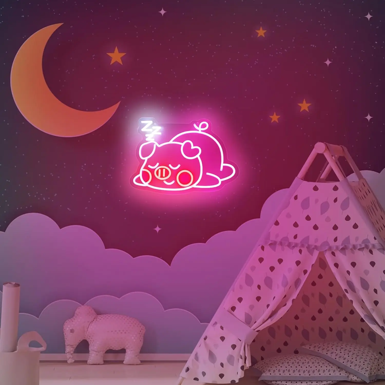 علامة ضوء نيون خنزير وردي للنوم ، جماليات عكس الضوء ، ديكور حائط ، غرفة رسم ، متجر ، نادي ، هدية عيد ميلاد ، حفلة