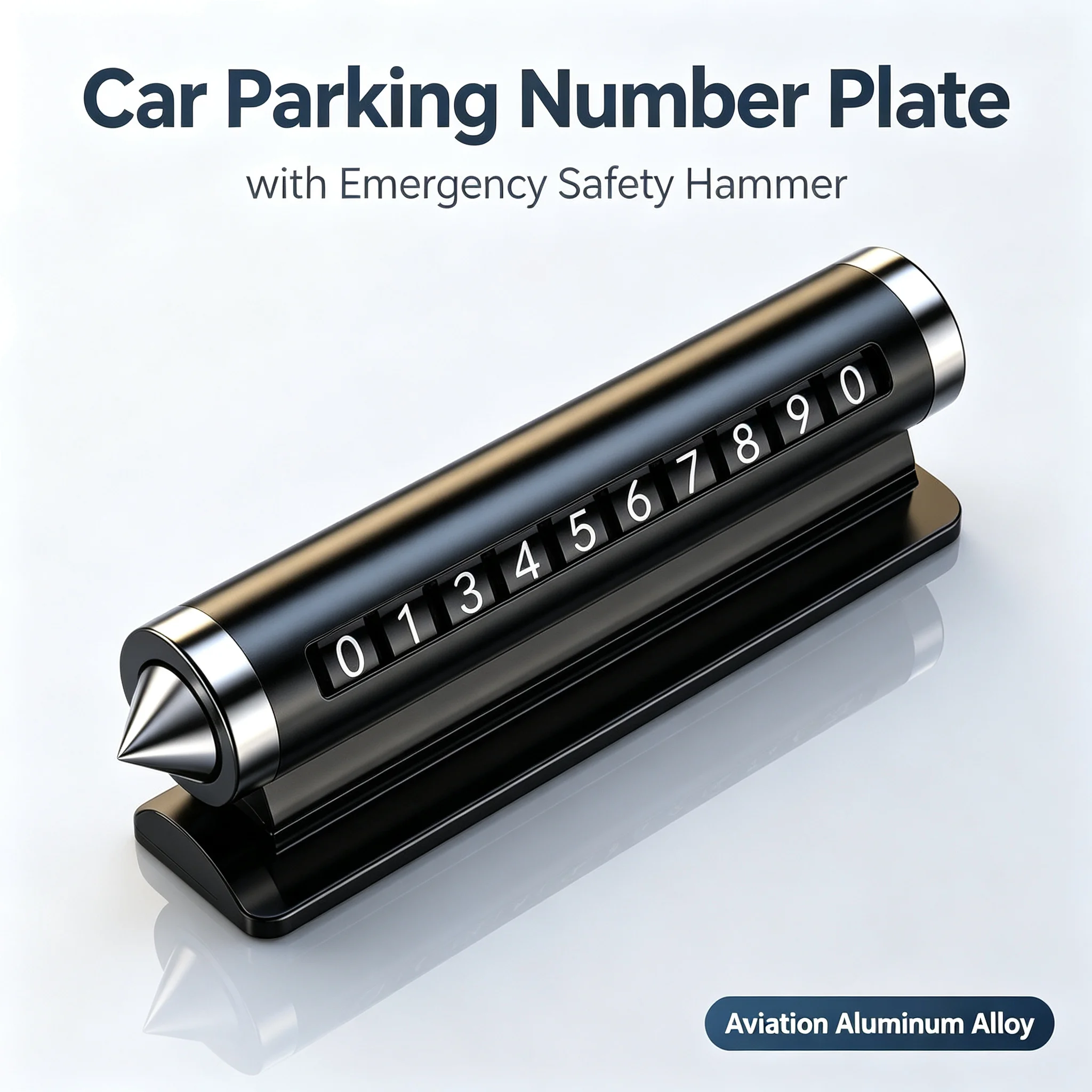 2 in 1 Car Temporary Parking Number Plate Aluminum Alloy Auto Phone Number Holder with Emergency Safety Hammer Window Breaker