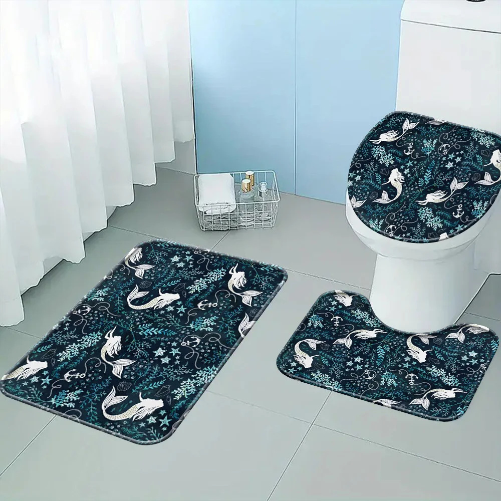 

Mermaid Underwater Pattern Bathroom Rug Set Mat Bath Stepper Home Decor Gift for Kids Teens Novelty Luxury Bathroom Accessories