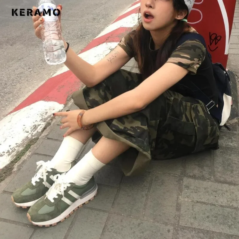 2024 Summer Women\'s Punk Casual Style Harajuku Shorts Vintage High Waist Loose Shorts Y2K Wide Leg Baggy Camouflage Denim Shorts