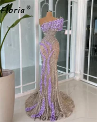 Luxury Lavender Beaded Flowers Evening Dresse Appliques 3D Sequin Memaid Formal Occasion Dress Celebrity Party Gowns Customized