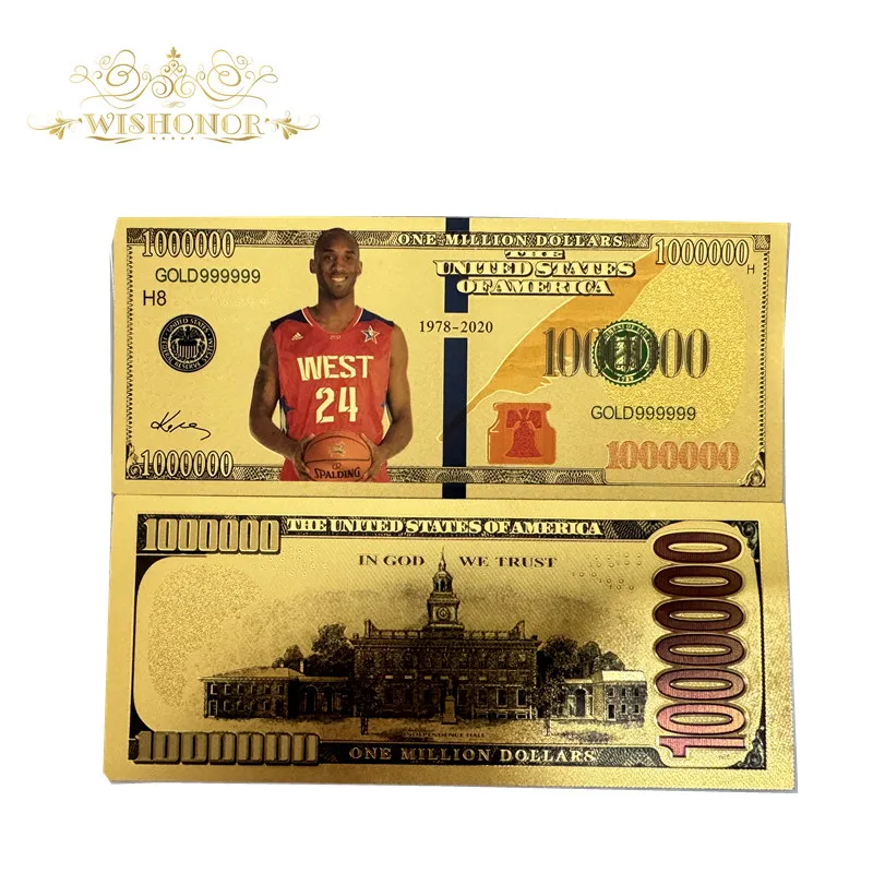 Nice 10pcs/lot America Kobe silver Banknotes 100 Dollar Banknotes in 24k Gold Plated Fake Money Gold Plated Business Gift