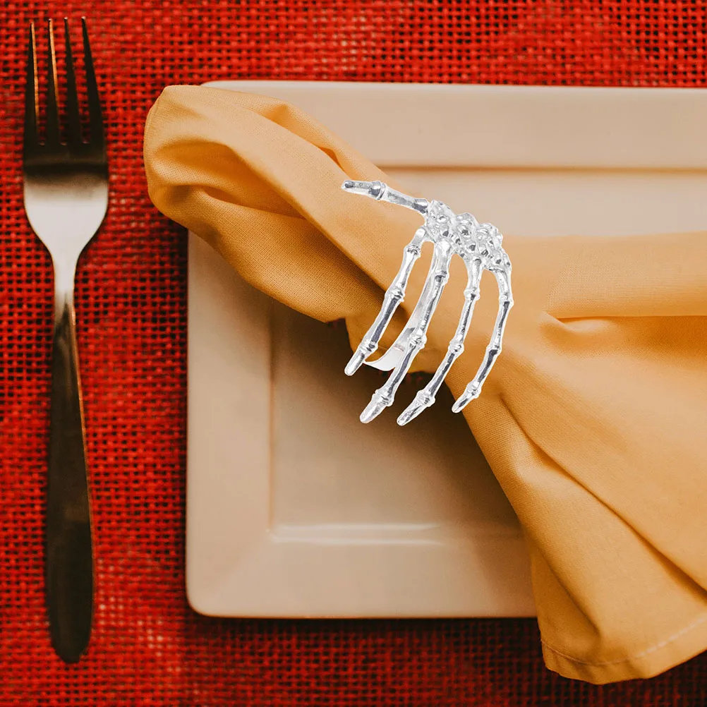 

4 Pcs Ghost Hand Napkin Rings Silver Spooky Halloween Party Supplies Decorations Metal Dining Table Accessories