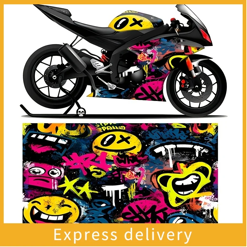 

2Pc motorcycle sticker, 2D flat pattern of graffiti smiley face pattern, suitable for most motorcycles, body decoration, motorcy