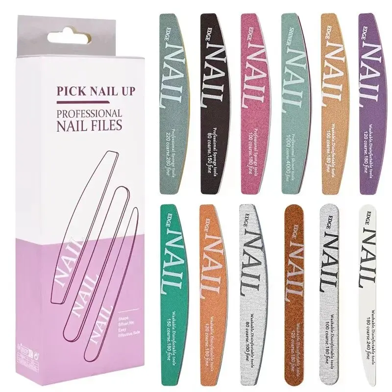 12Pcs Professional Nail Files Set Multi Grit Sanding Nails Manicure Files Emery Board Acrylic/Natural/Gel Nails Salon DIY Tools