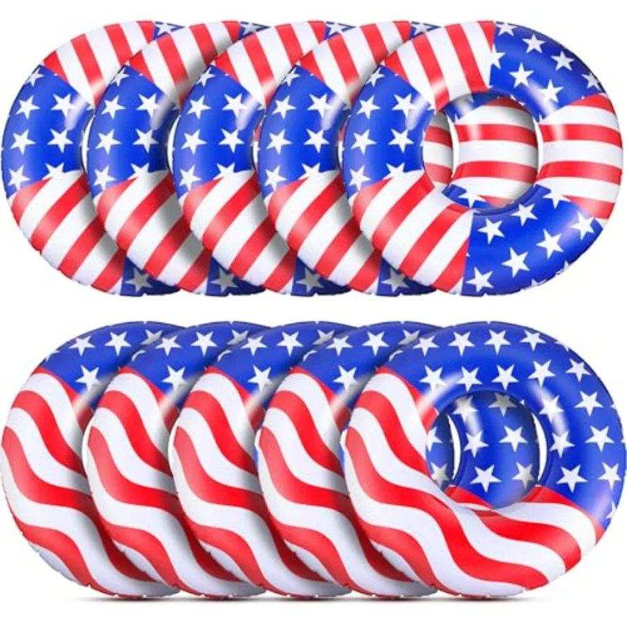 

USA Flag Pool Float 36'' for beach, lake, ocean use; vinyl material; red/white/blue; extra-thick durable construction with rein