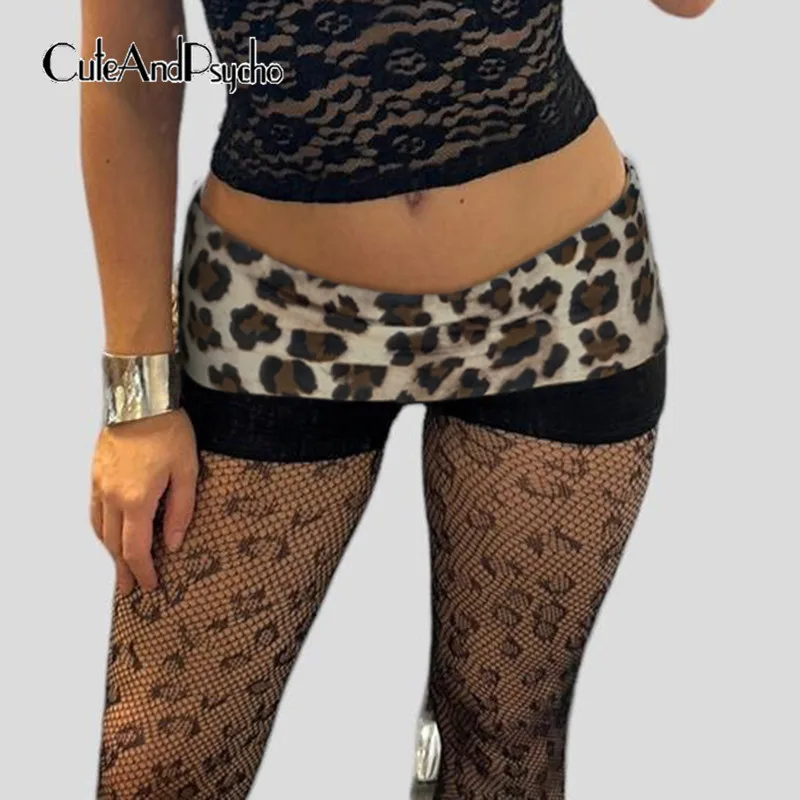 

Cuteandpsycho Streetwear Leopard Skinny Shorts Chic Patchwork Short Pants Casual Y2K Aesthetic Fashion Elastic Waist Bottoms