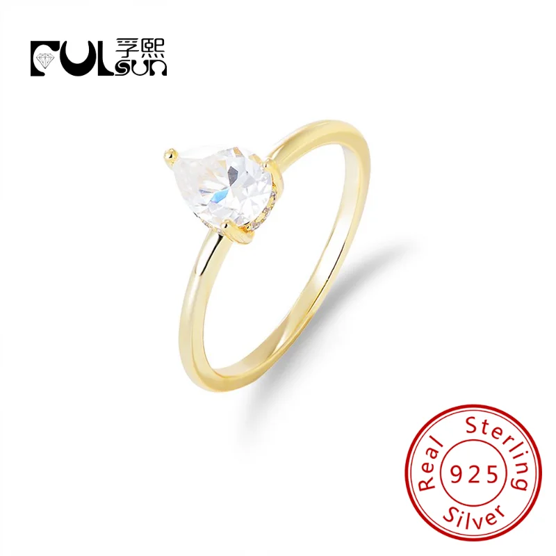 

Fulsun Plated Engagement Diamond Couple Pear Cut Ring Gold Well Designed Sterling Silver 14K 30 Women's Round Zircon Stone Claw