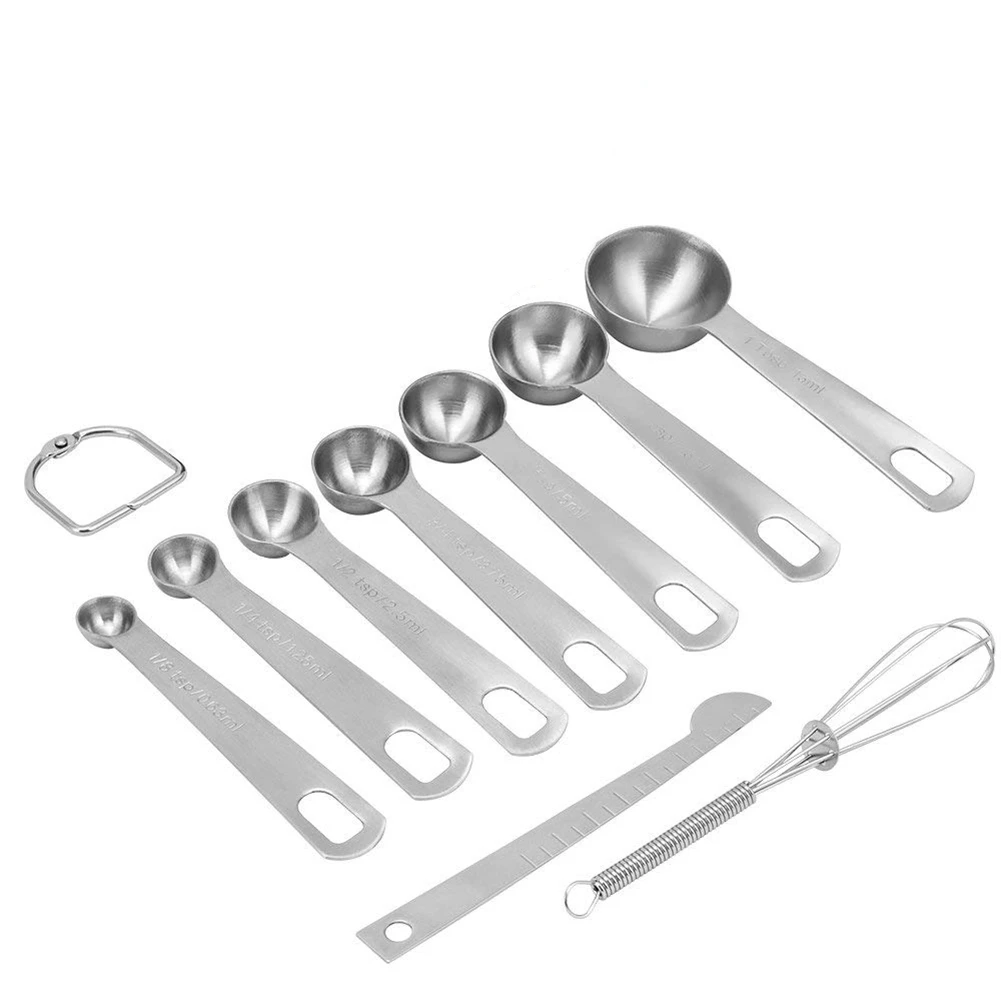 Kitchen Food Stainless Steel Measuring Spoon 9-Piece Set Machine Clean Whisk Measuring Stick Multi-Size Durable Household Spoons