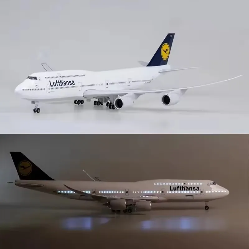New 47cm 1:160 Scale Diecast Resin Plane Lufthansa Airways B747 Model Airplane Collection with LED Light Display Gifts Fans