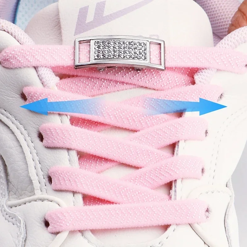 

Эластичные плоские шнурки Silver Diamond Lock без завязывания для кроссовок и теннисных туфель, аксессуары для обуви