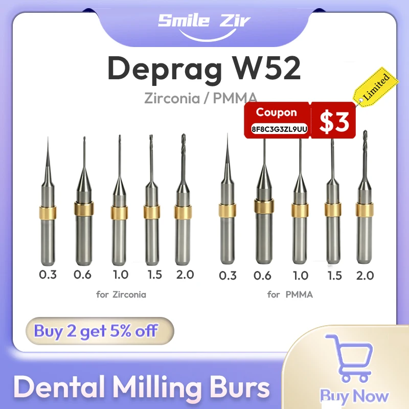 

Deprag W52 Dental Milling Burs for Zirocnia PMMA D6 DC/NC Dental Lab CAD CAMGrinding Drills Cutter for Deprag W52 Machine