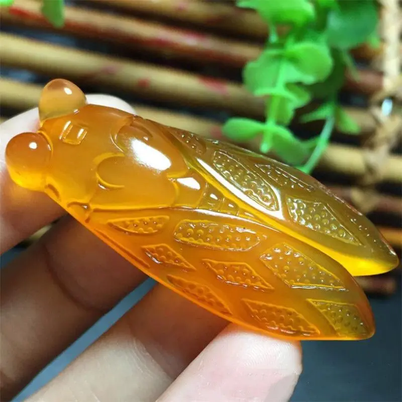 Natural Ice Chalcedony Golden Cicada Cicada Pendant Agate Pendant