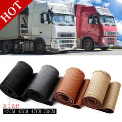 Large Size Car Truck Steering Wheel Cover for Truck Bus DIY Handmade Genuine Leather Steering Wheel Cover 42cm 45cm 47cm 50CM