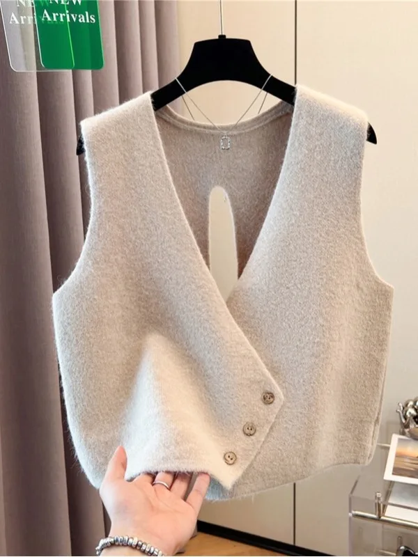 

Woolen Vest Outerwear Autumn Winter plus Size Women's Faion Simple Match Ba Hollow out oulder Coat Commute Sle ...
