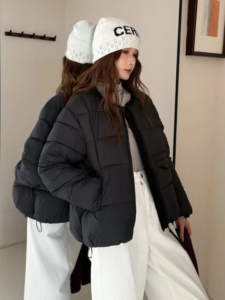 Korean Patchwork Zipper Stylish Parkas 2026 Winter Women's Jacket Minimalist Versatile Coat Warm O-Neck Cotton Padded Outerwear