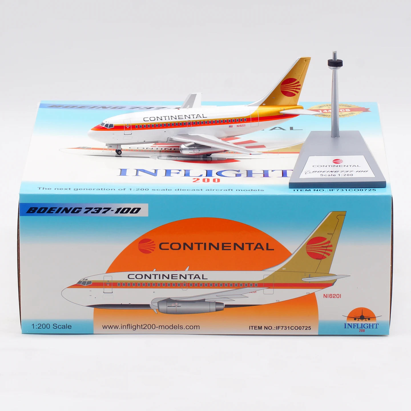 

IF731CO0725 Коллекционный самолет из сплава в подарок, INFLIGHT 1:200 Continental Airlines Boeing B737-100, литая под давлением модель самолета N16201