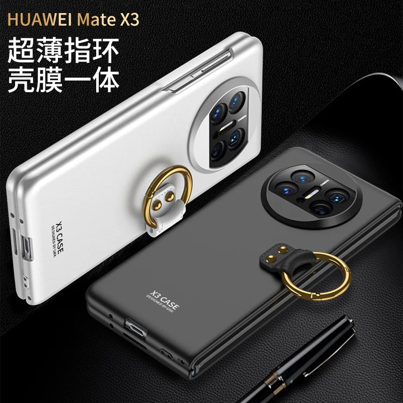 For Huawei Mate X3 Case Ultra Thin Skin Friendly Matte Metal Ring Bracket With Tempered Film Folding Shockproof Cover Accessory