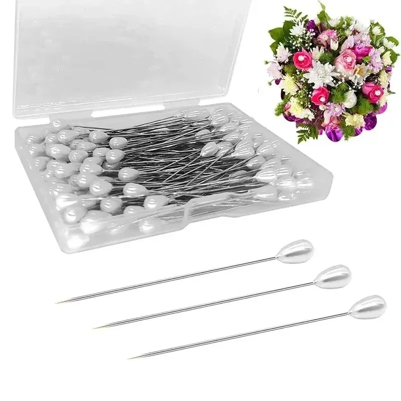 100pcs/box Pearl Head Pins Wedding Bouquet Pins White Straight Head Pins For DIY Crafts Jewelry Making Sewing Wedding Flower Dec