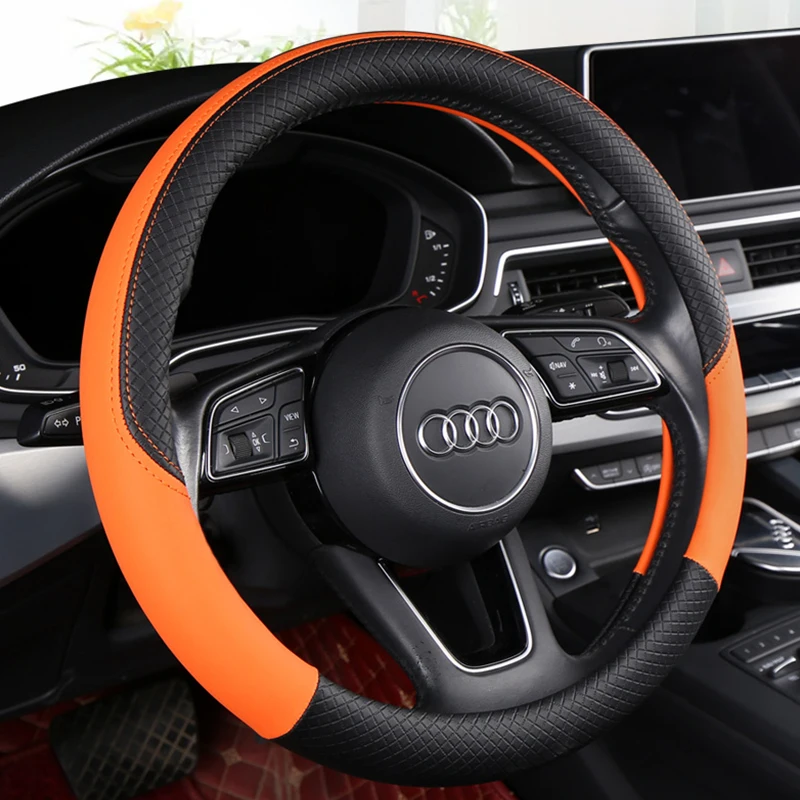 Car Anti-Slip Leather Steering Wheel Cover Universal Car Steering Wheel Protective Cover Fashion Style 38cm Sport Style Cool