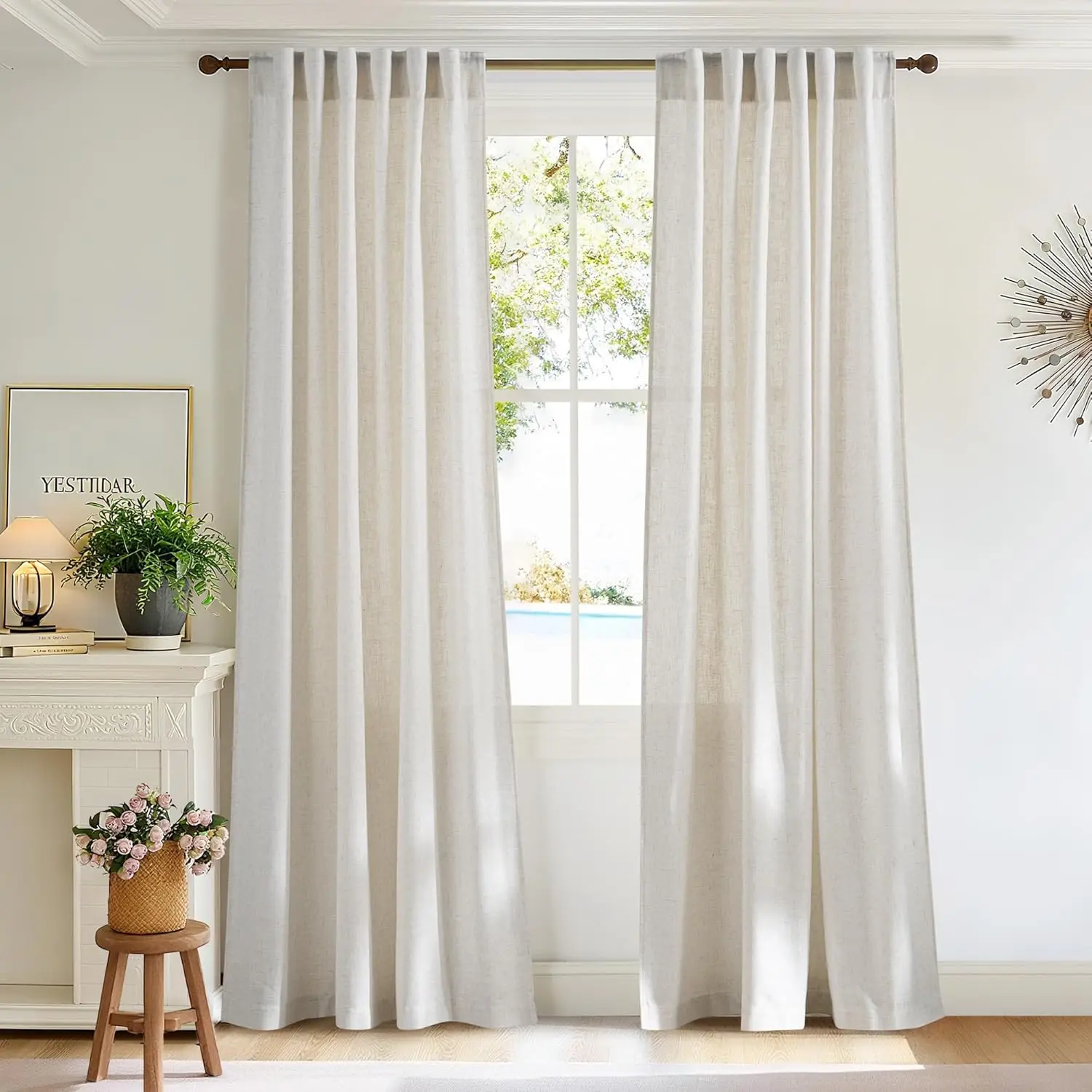 

Natural Linen Curtains 84 inches Long 2 Panels Set for Bedroom, 55" Wide Thick Drapes for Living Room Farmhouse Window T