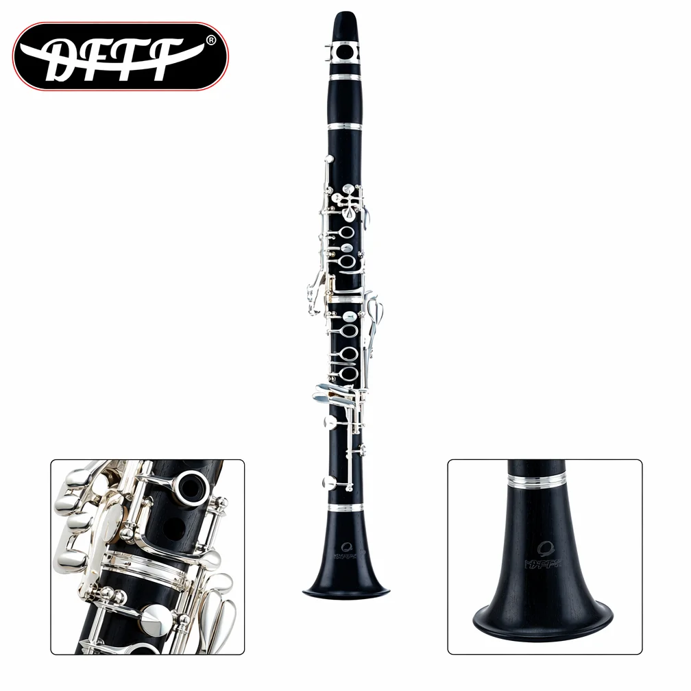 Bb Clarinet 17 Key Ebony Wood Body Silver Plated Keys Professional Musical Instrument For Solo Recital Studio Recording