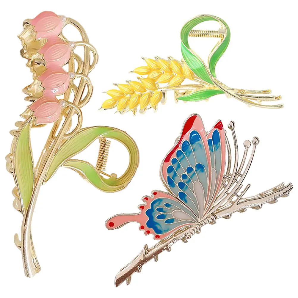 

3Pcs Delicate Flower Butterfly Hair Claw Clips Large Metal Jaw Clips for Women Long Thick Fine Hair Styling Accessories Pack