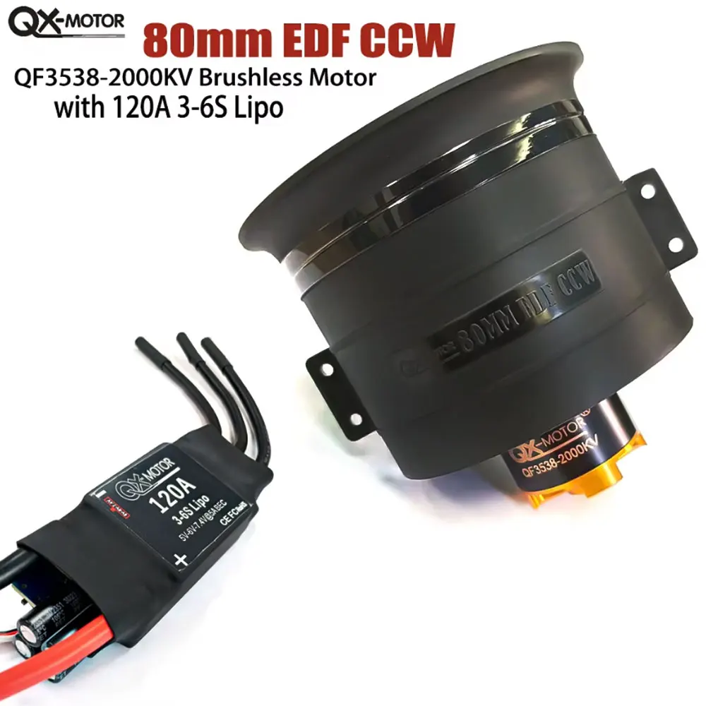 QX-MOTOR 80mm EDF Ducted Fan System - QF3748 1000KV 12S + QF3538 2000KV 6S 12-Blade CW/CCW for RC Jet Airplane