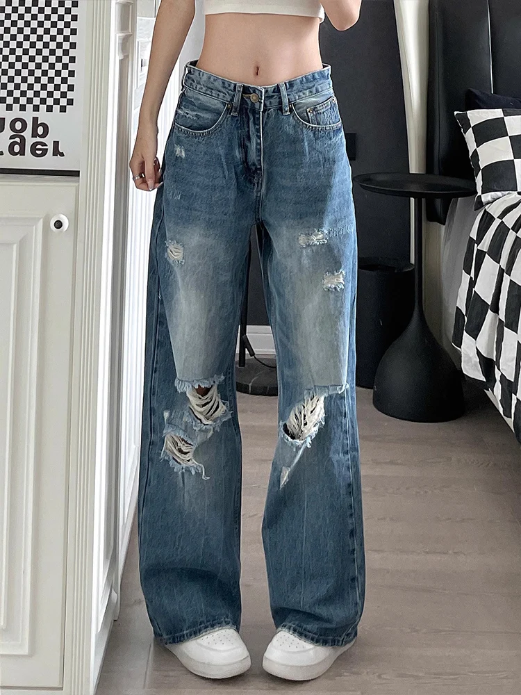 

Джинсы-стрейч из денима для мужчин и женщин, летние, тонкие, модные, в стиле High Street, прямые, свободные, ретро, стройнящие, длинные брюки