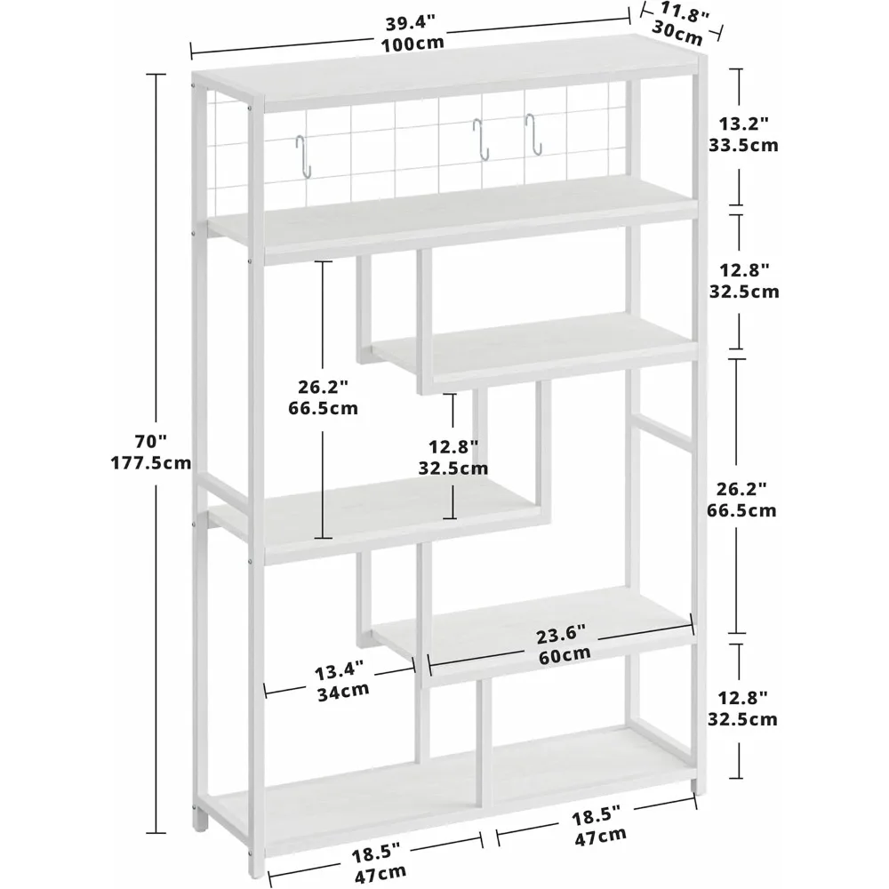 خزانة كتب معدنية من 6 طبقات على الطراز الصناعي مع تصميم هندسي للتخزين والعرض المفتوح #3