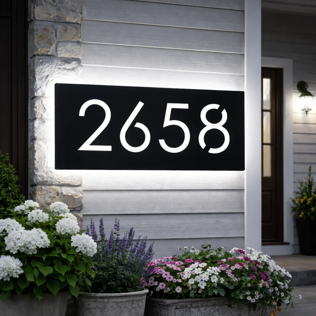 LED Light Personalized House Number Sign Acrylic Modern Home Wall Backlit Outdoor Illuminated Plate 3D Digital Address Plaque - view 2