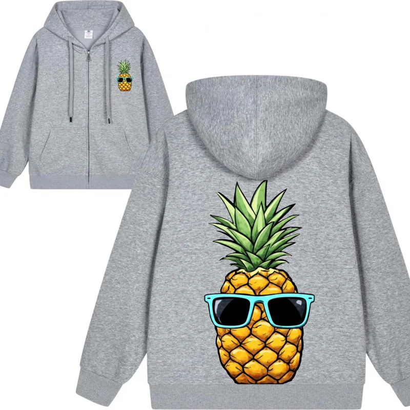 Men's Zip-Up Hoodie Pineapple With Sunglasses On Hoodie 2025 New Style Casual Couples’ Style Couples’ Style