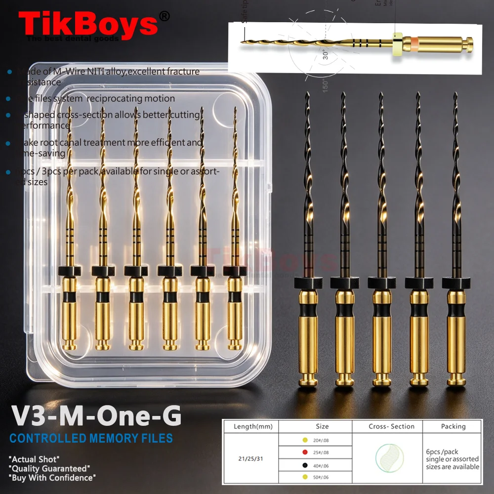 6PCS Reciprocating One Files Blue Dental Instruments R25 R40 Endo Root Canal File Gold Color With Heat Avtivation Rotary Tools