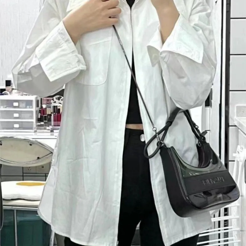 

Black Transparent Glossy Panel Underarm Bag Women Fashion Design Minimalist Letter Shoulder Bag Ladies Personality Crossbody Bag