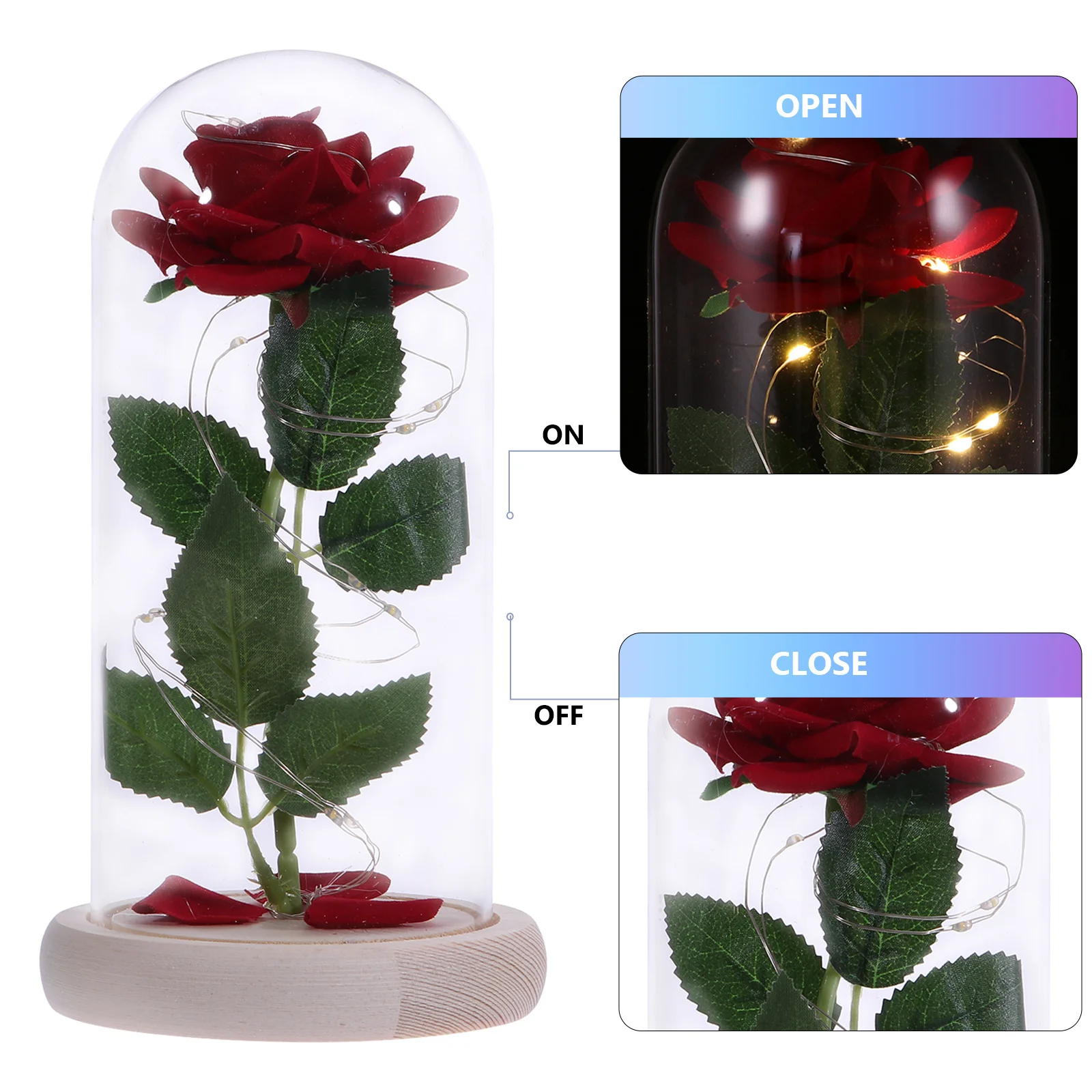 

1Pcs LED Rose Light Glass Cover Artificial Flower Dome Romantic Home Wedding Christmas Decor Gift Artificial Flower Glass Cover