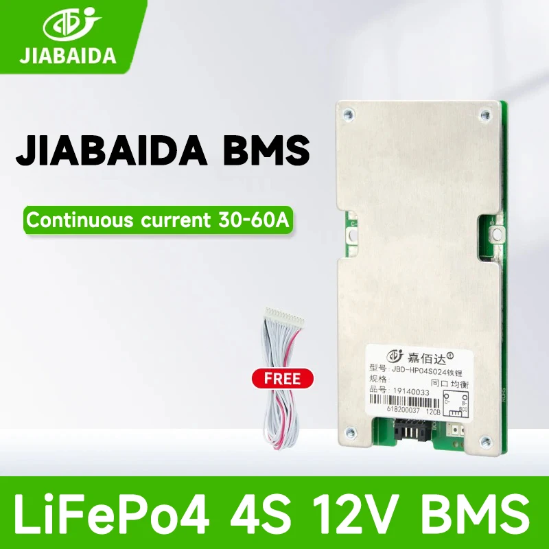 JIABAIDA BMS 4S Lifepo4 12V BMS 60A 40A 30A Current Charge Discharge for Lithium Battery Common Port Balance NTC JBD BMS