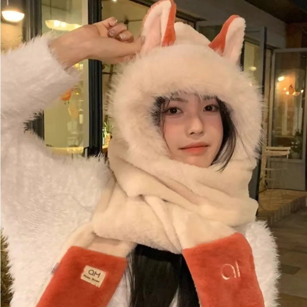 2/3 قطعة الرقبة الدافئة لطيف وشاح قبعة قفاز للنساء سميكة سدادات حماية الأذن فروي وشاح طقم قبعات دفئا قبعة تزلج الكرتون قبعة ركوب