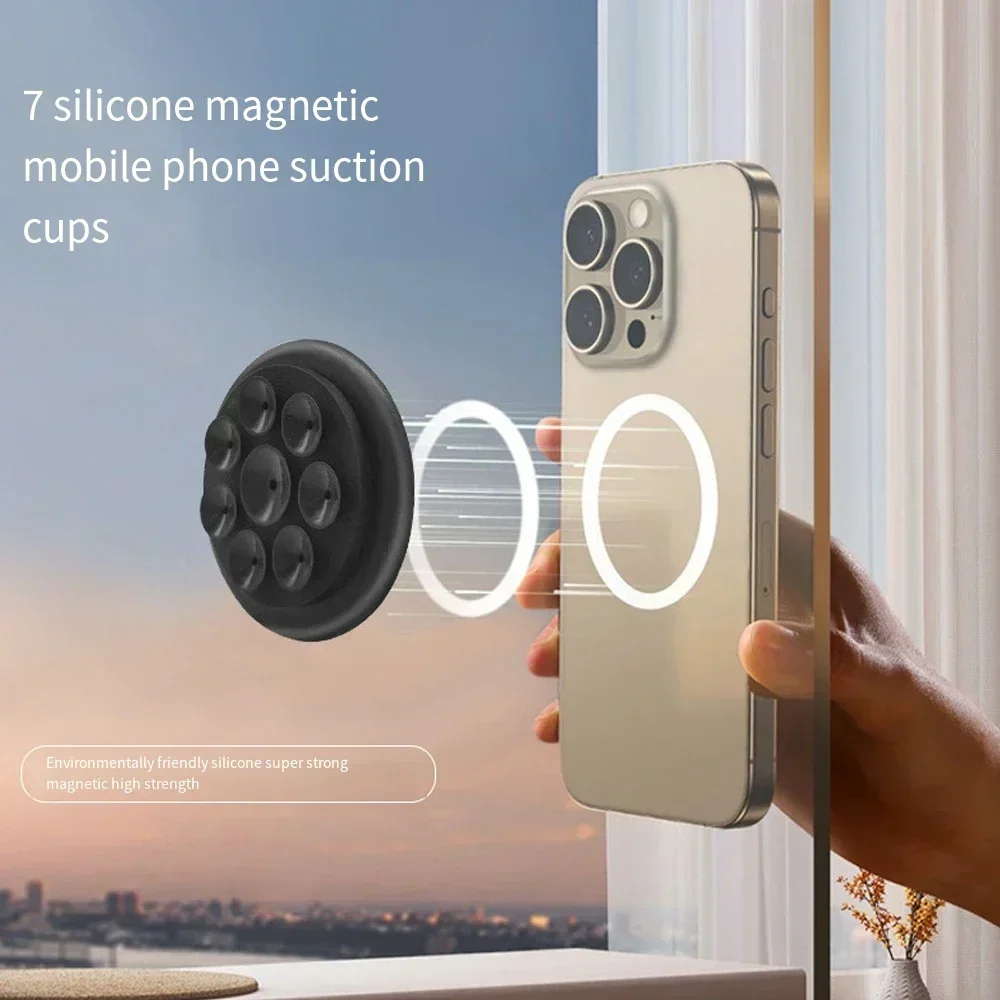 Strong Magnetic Phone Holder for IPhone 16 15 Plus Pro Max Bathroom Kitchen Silicone Suction Cup Phone Mount for Samsung S23 S24