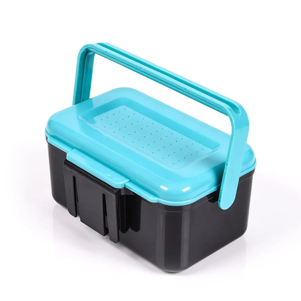 Portable Fishing Tackle Box With Carrying Handle Earthworm Bait Box 2 Compartment Lure Storage Case Fishing Gear Accessories