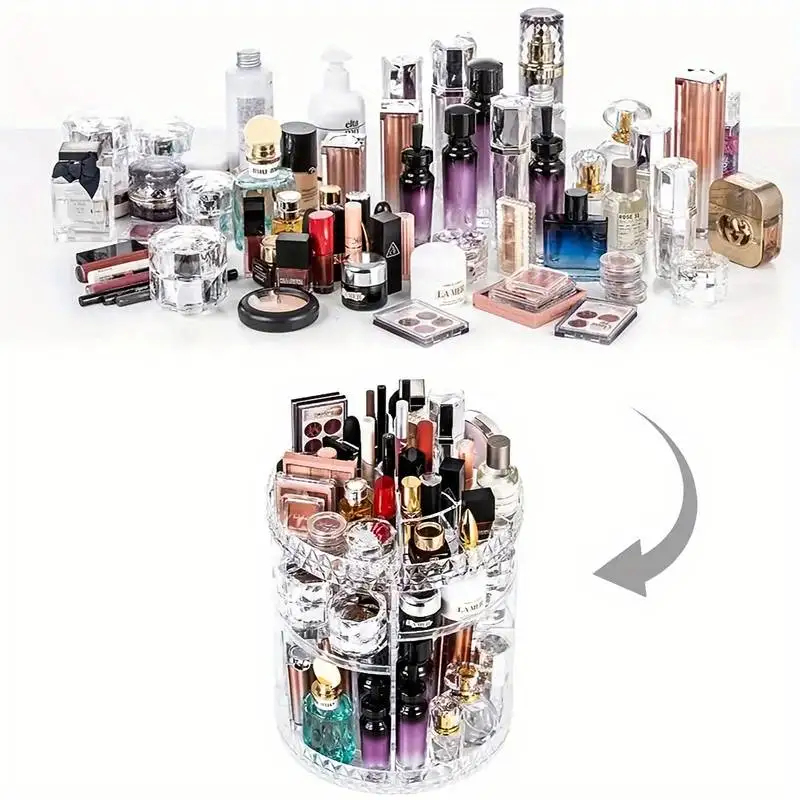 360° Rotating Acrylic Makeup Organizer，Cosmetic Storage Box for Skincare, Lipstick & More - Perfect for Dorms & Bathroom Vanity