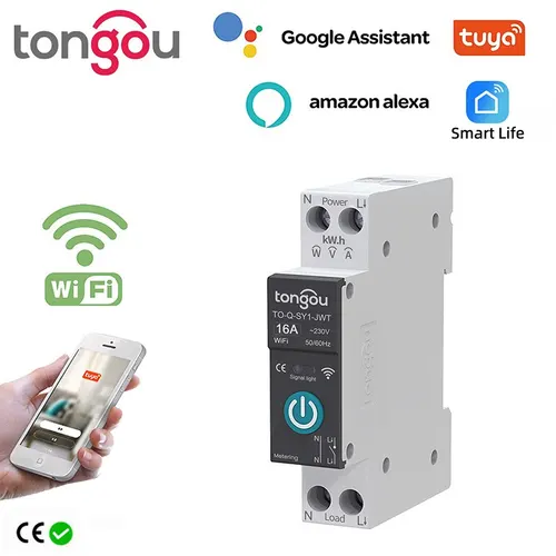 Imagen 1 del producto Tuya-disyuntor inteligente WiFi 1P 63A, carril DIN para casa inteligente, Control remoto inalámbrico, interruptor WiFi por aplicación TONGOU, Envío Gratis